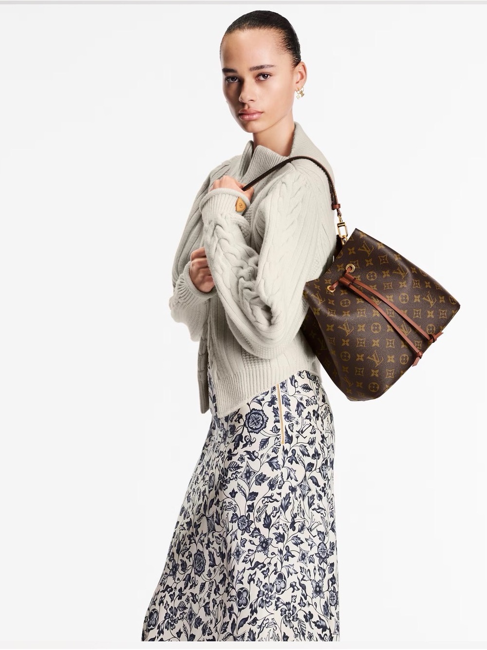 Louis Vuitton Monogram Canvas Bucket Shoulder Bag in Brown and Tan